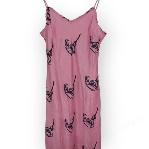 Large Alix of Bohemia Athens Pink Calla Lily Silk Slip Dress Sweetheart Lined - Picture 13 of 16